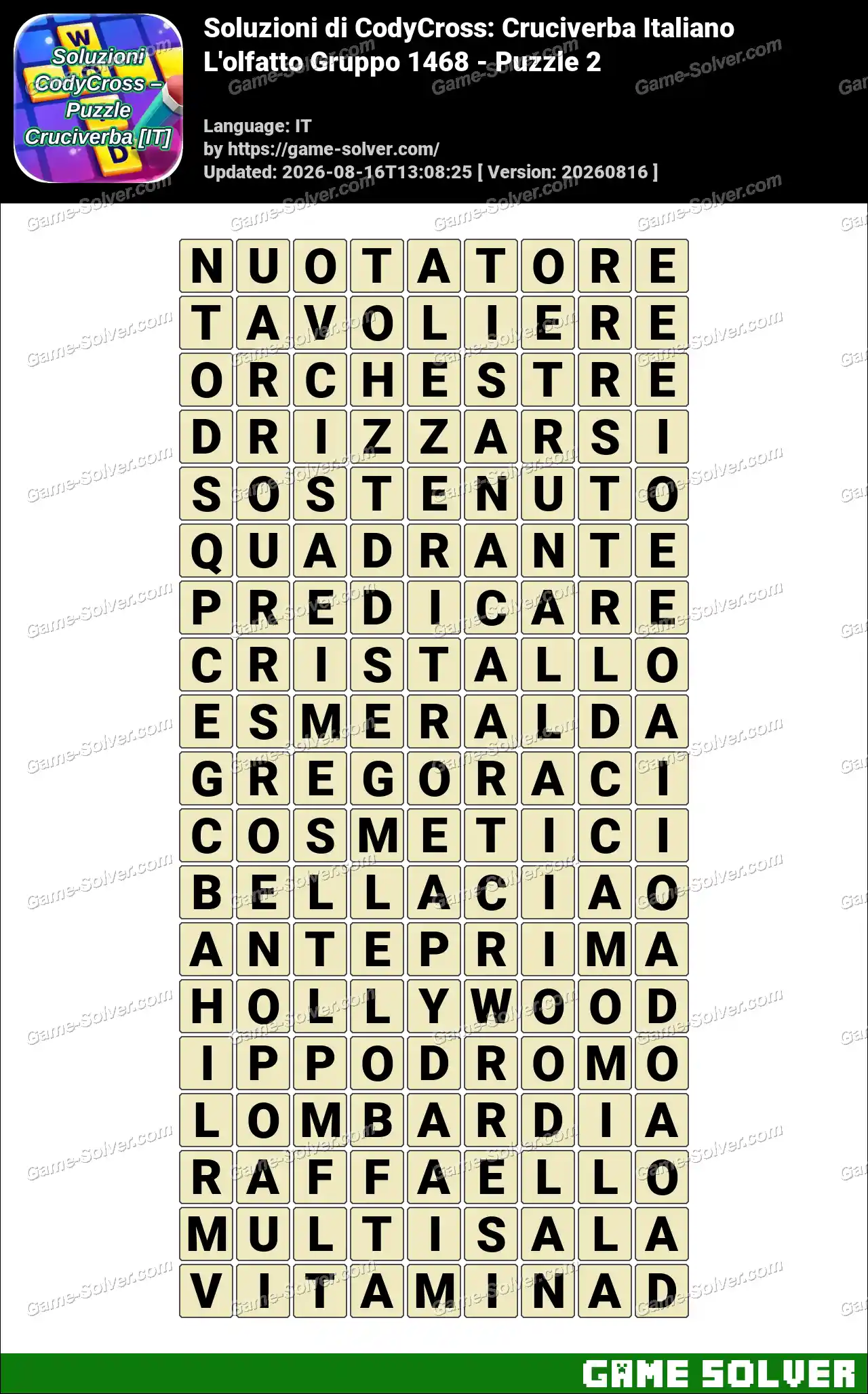 Soluzioni di CodyCross: Cruciverba Italiano L’olfatto Gruppo 1468 – Puzzle 2